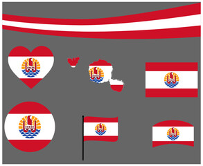 French Polynesia Flag Map Ribbon And Heart Icons Vector Illustration Abstract National Emblem Design Elements collection