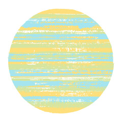 Modern circle vector geometric shape with striped texture of ink horizontal lines. Old paint texture disk. Badge round shape logotype circle with grunge background of stripes.