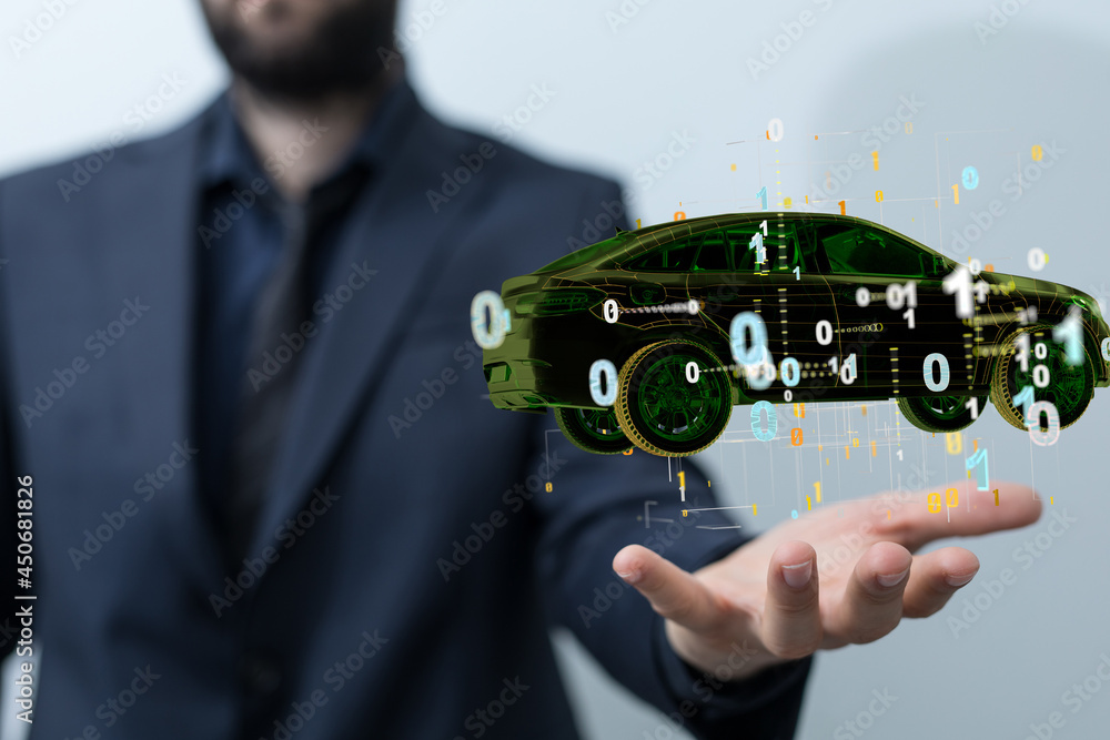 Aufkleber wireframe rendering of autonomous electric car