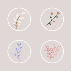 illustration logo plant icon leaf design natural spring herbal natural flower floral outline set line art beautiful organic frame story blog fashion circle highlight trendy  minimal background 