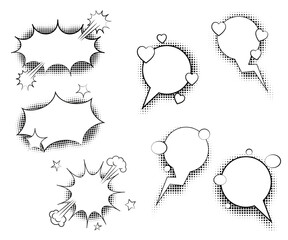 Speech bubbles with halftone shadows. Vector illustration isolated on white background.