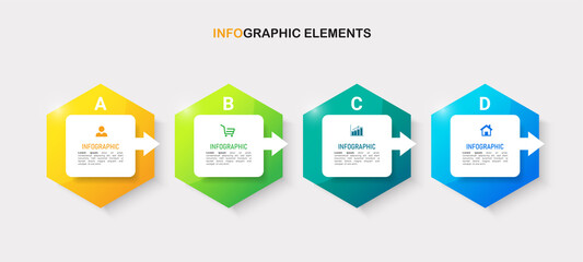 Infographics design template, 3D Business concept with 4 steps or options, can be used for workflow layout, diagram, annual report, web design.Creative banner, label vector	

