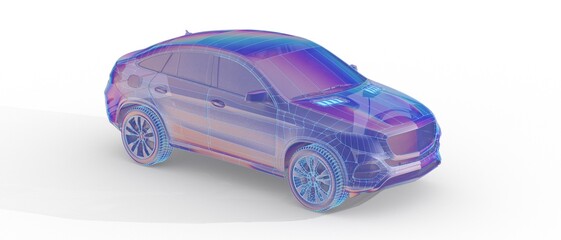 Wireframe rendering of autonomous electric car