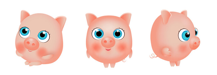 Vector illustration eps 10 set cute pink pig.