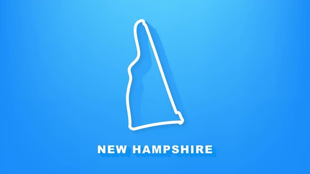 Neon Map of New hampshire State United States of America, Alabama outline. Blue glowing outline. Motion graphics.