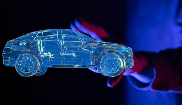 Wireframe rendering of autonomous electric car