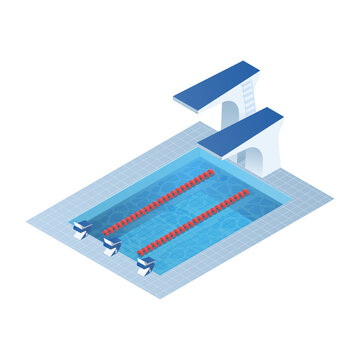 Swimming pool isometric illustration. Vector isolated on transparent background.
