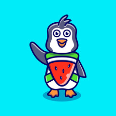 cute penguin wear costume watermelon