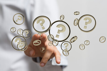 solving problem with digital question marks 3D rendering