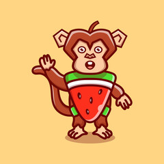 cute monkey wear costume watermelon