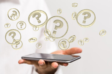 solving problem with digital question marks 3D rendering