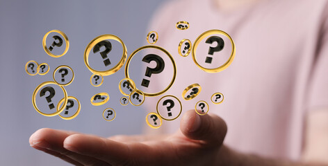 solving problem with digital question marks 3D rendering