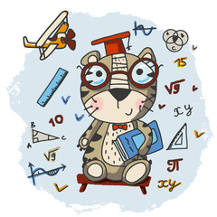 Little tiger wants to become an engineer. Children's print for fabric, T-shirt, poster, postcard, baby shower.