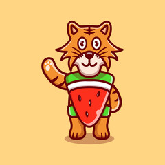cute tiger wear costume watermelon