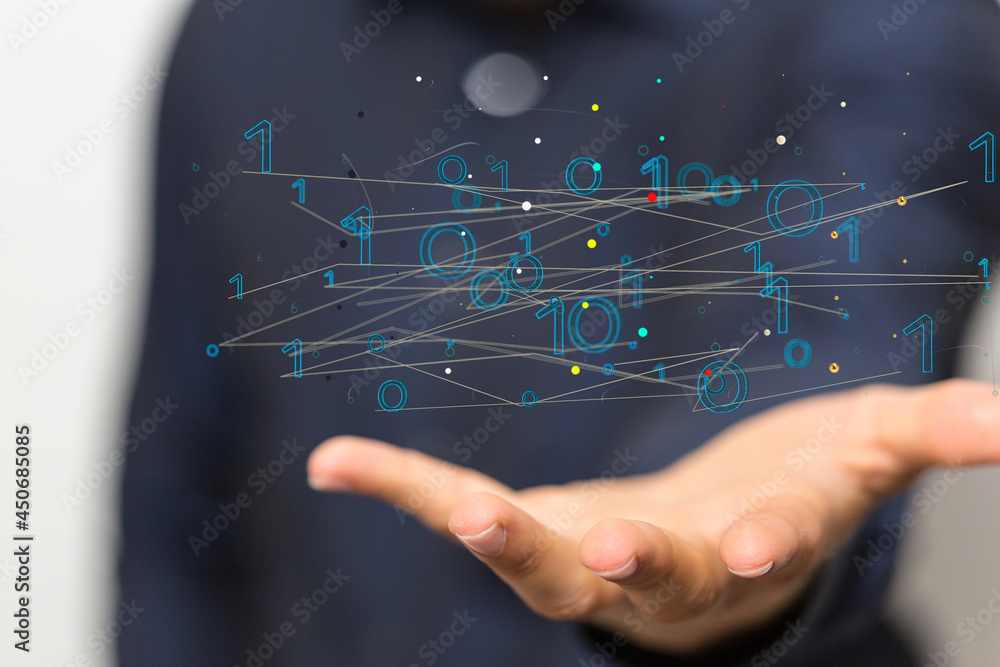 Aufkleber Digital cyberspace with particles and Digital data network connections concept.