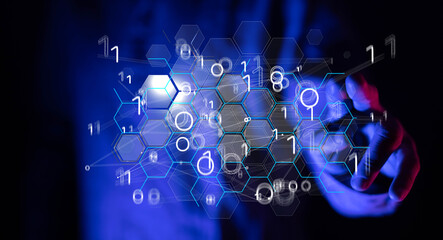 Molecular background with DNA. Network with connecting dots and lines.