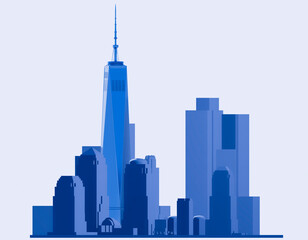 Lower Manhattan buildings. The tallest skyscraper in the Usa. Tower and trade center complex. The skyline of New York City. Usa. 3d rendering