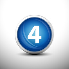 Number 4 in 3D Shiny Blue Keys for web Icons, Education Icons and Number Icons. Vector Illustration