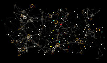abstract lines with dots over dark background.