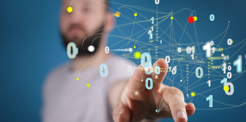 abstract lines with dots over dark background.