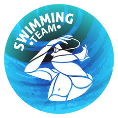Swimming round logo. Swimmer torso emblem creative