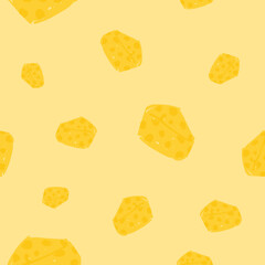 Cheese hand drawn vector pattern background. Seamless piece of cheese pattern