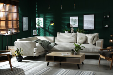 Modern living room interior with stylish comfortable sofa