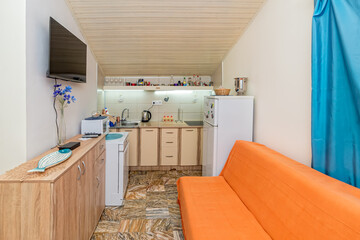 Interior of a room for rent on the sea shore. Apartment Carpet Diem in Utjeha, Montenegro.