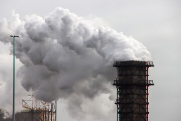 Steam comes out of the Chimneys at Tata steel production plant in IJmuiden