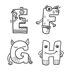 ABC Funny Alphabet coloring for kids. Cute alphabet fonts freehand style. Doodle alphabet for coloring book or greeting card.