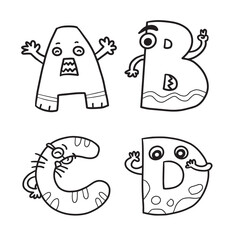 ABC Funny Alphabet coloring for kids. Cute alphabet fonts freehand style. Doodle alphabet for coloring book or greeting card.