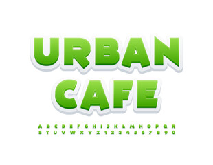 Vector trendy logo Urban Cafe with modern Font. Green and White Alphabet Letters and Numbers set