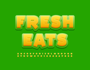 Naklejka premium Vector green emblem Fresh Eats. Artistic style Font. Modern set of Alphabet Letters and Numbers