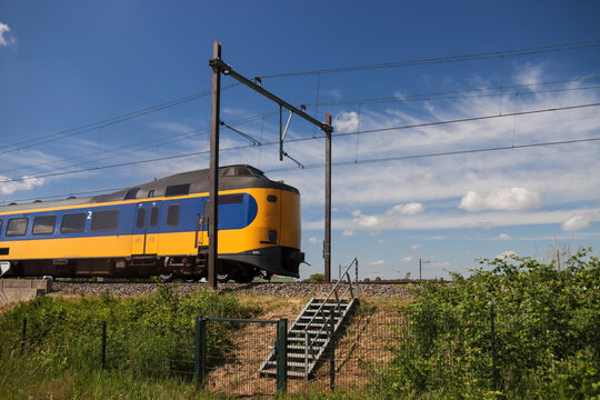 VIRM and ICM intercity trains in the Zuidplaspolder in the Netherlands where new village will be built with 8000 houses