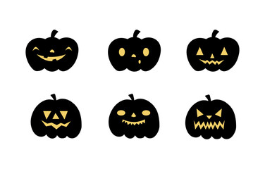 Pumpkin illustration set with various faces. Vector illustration