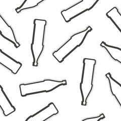 Bottles with shadow seamless pattern. beer wine beverage. Line art style. Outline repeat template. Party drinks concept. Illustration on white background. Flat design style for any purposes