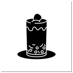 Boba glyph icon. Bubble tea. Drink-plus-toppings. Milk tea with boba pearls. Cocktail. Refreshing drink.Food trends concept.Filled flat sign. Isolated silhouette vector illustration
