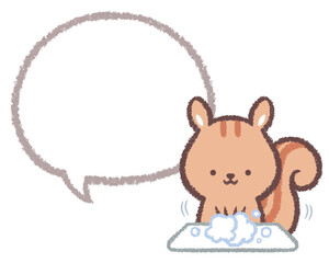 手を洗うりすと線画フキダシ