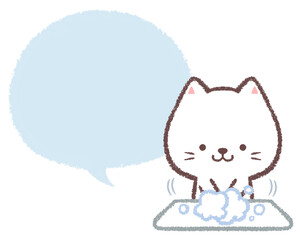 手を洗うシロネコとフキダシ