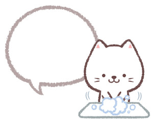 手を洗うシロネコと線画フキダシ