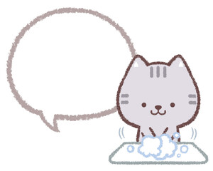手を洗うネコと線画フキダシ