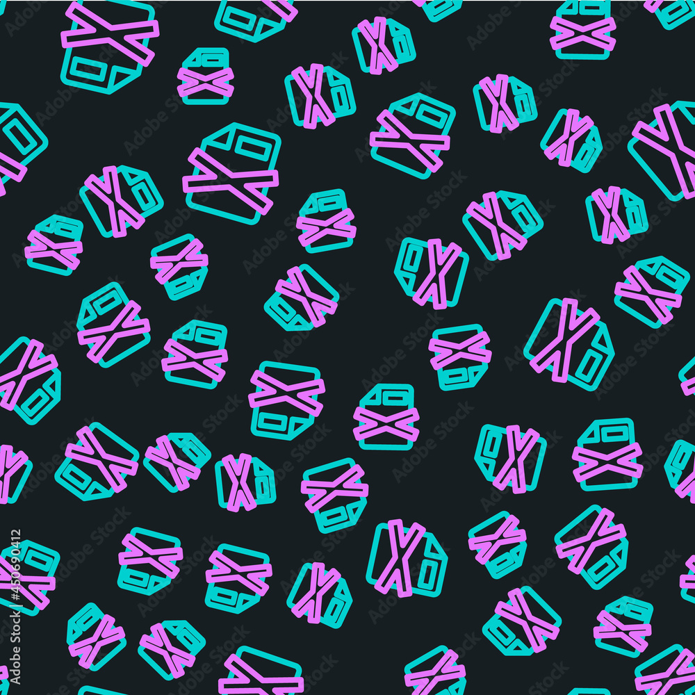 Poster line delete file document icon isolated seamless pattern on black background. rejected document icon