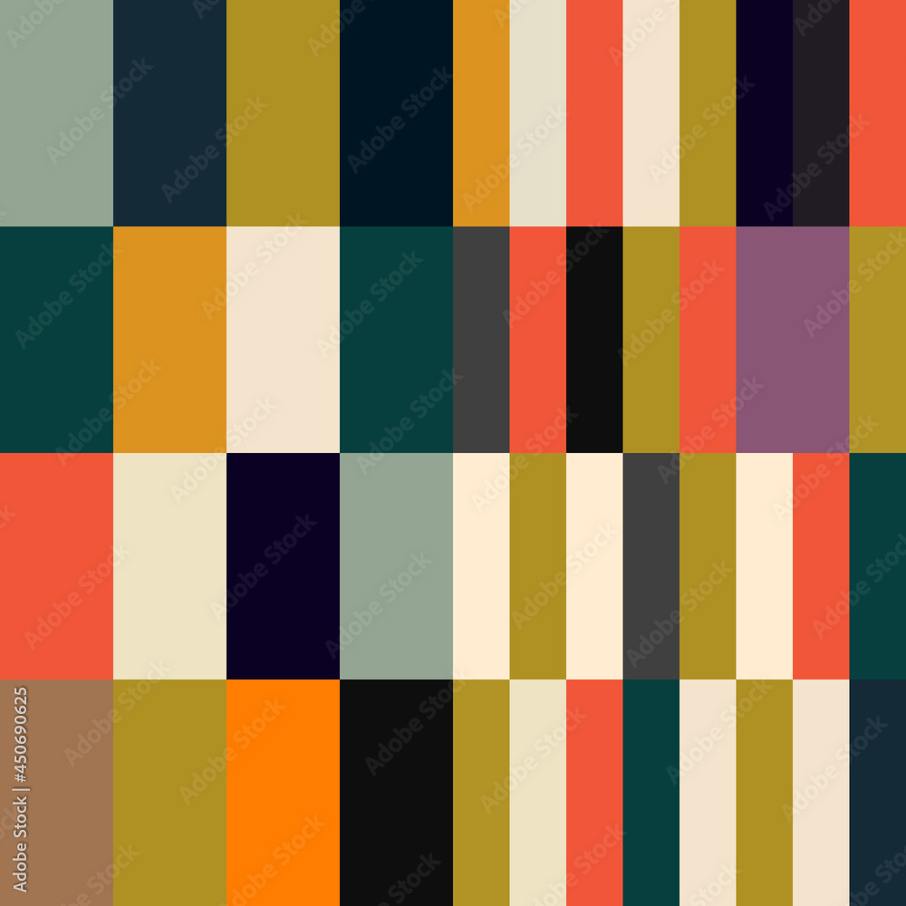 Aufkleber Modern vector abstract  geometric seamless pattern with rectangles and squares  in retro  style. Pastel colored simple shapes graphic background. Abstract mosaic artwork.