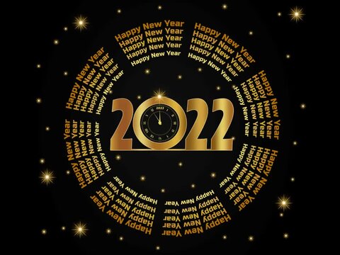 Happy new year 2022! Elegant gold text with light. 3d illustration 3d rendering. 2022 post. 2022 HAPPY NEW YEAR scrip. 2022 Happy new year.