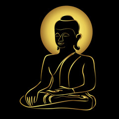 Golden buddha bless sketch with golden border element isolate on black