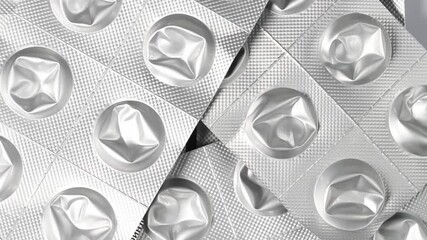 Empty pill or pill packaging falling on the turntable, medical drugs cost concept