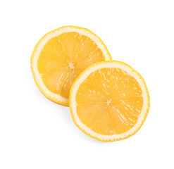 Fototapeta na wymiar Slices of fresh lemon on white background, top view