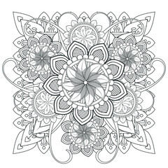 Fototapeta na wymiar Printable Doodle flowers in monochrome for coloring page, cover, wedding invitation, greeting card, wall art isolated on white background. Hand drawn sketch for an adult anti stress coloring page.