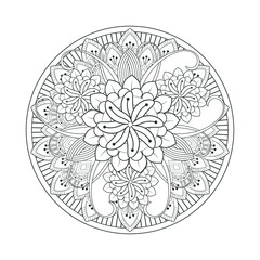 Printable Doodle flowers in monochrome for coloring page, cover, wedding invitation, greeting card, wall art isolated on white background. Hand drawn sketch for an adult anti stress coloring page.