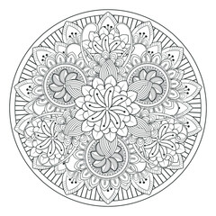 Printable Doodle flowers in monochrome for coloring page, cover, wedding invitation, greeting card, wall art isolated on white background. Hand drawn sketch for an adult anti stress coloring page.